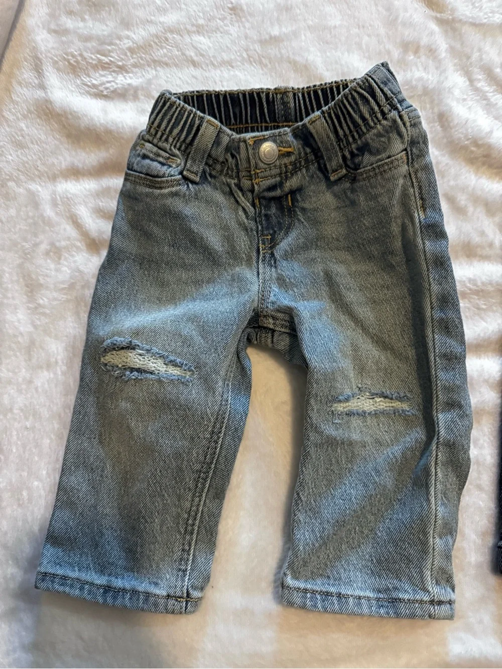 Kids Distressed Denim Jogger Pants - Dark Blue and Light Blue